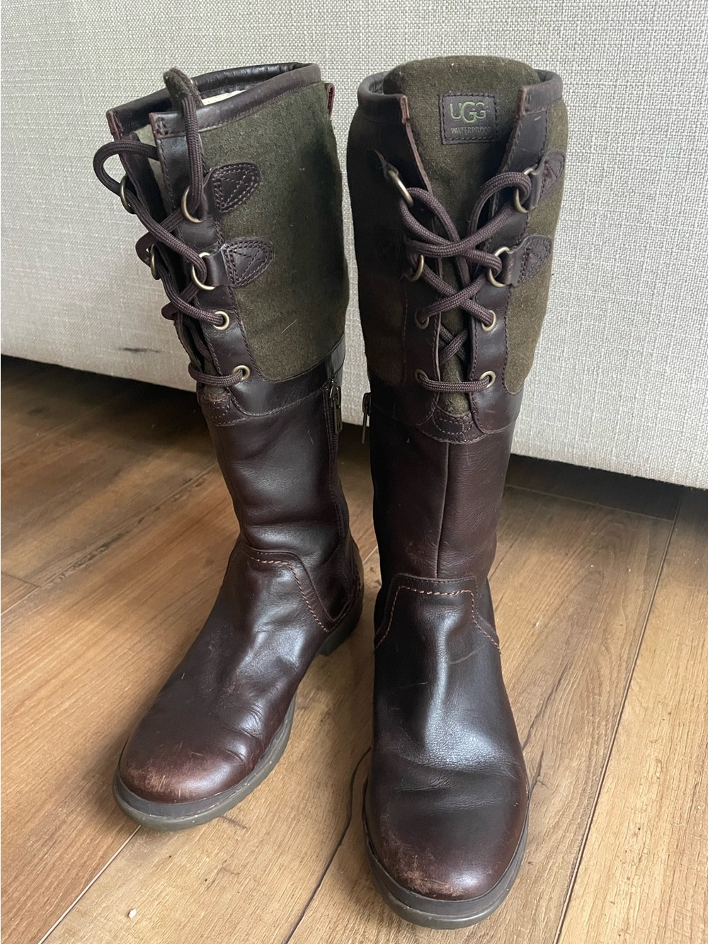 UGG Elsa Brown Leather and Wool Waterproof Boots